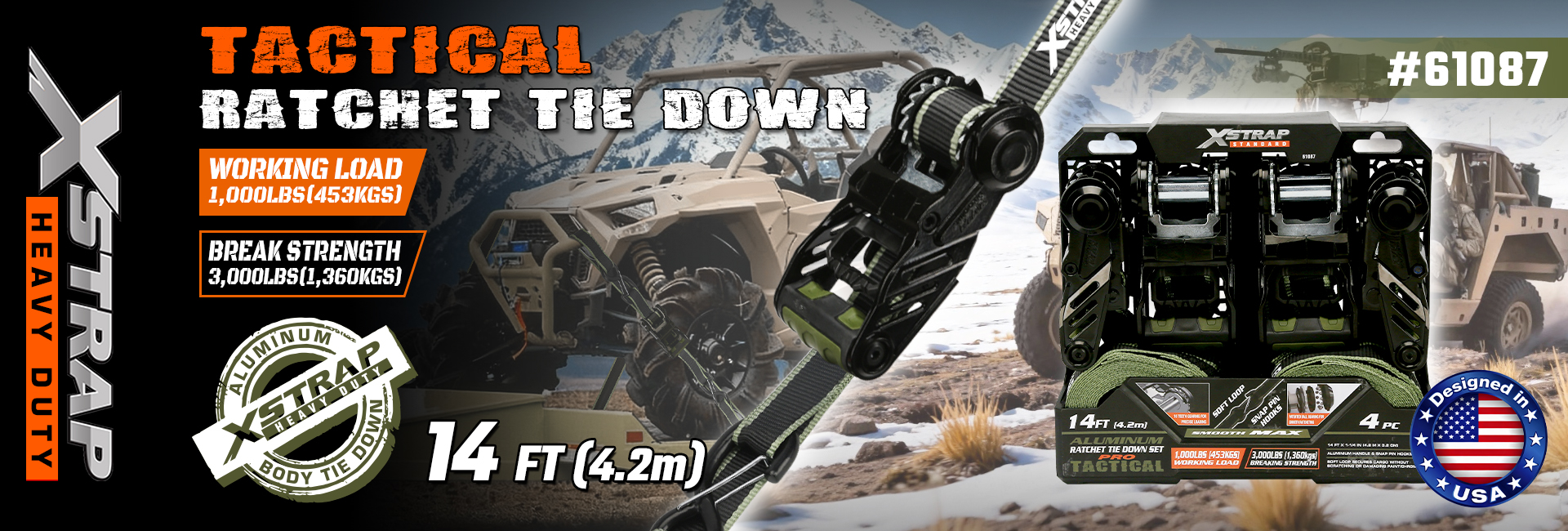 Xstrap 61087 1.25 بوصة × 12 قدم أشرطة ربط سقاطة تكتيكية 1000 رطل SWL