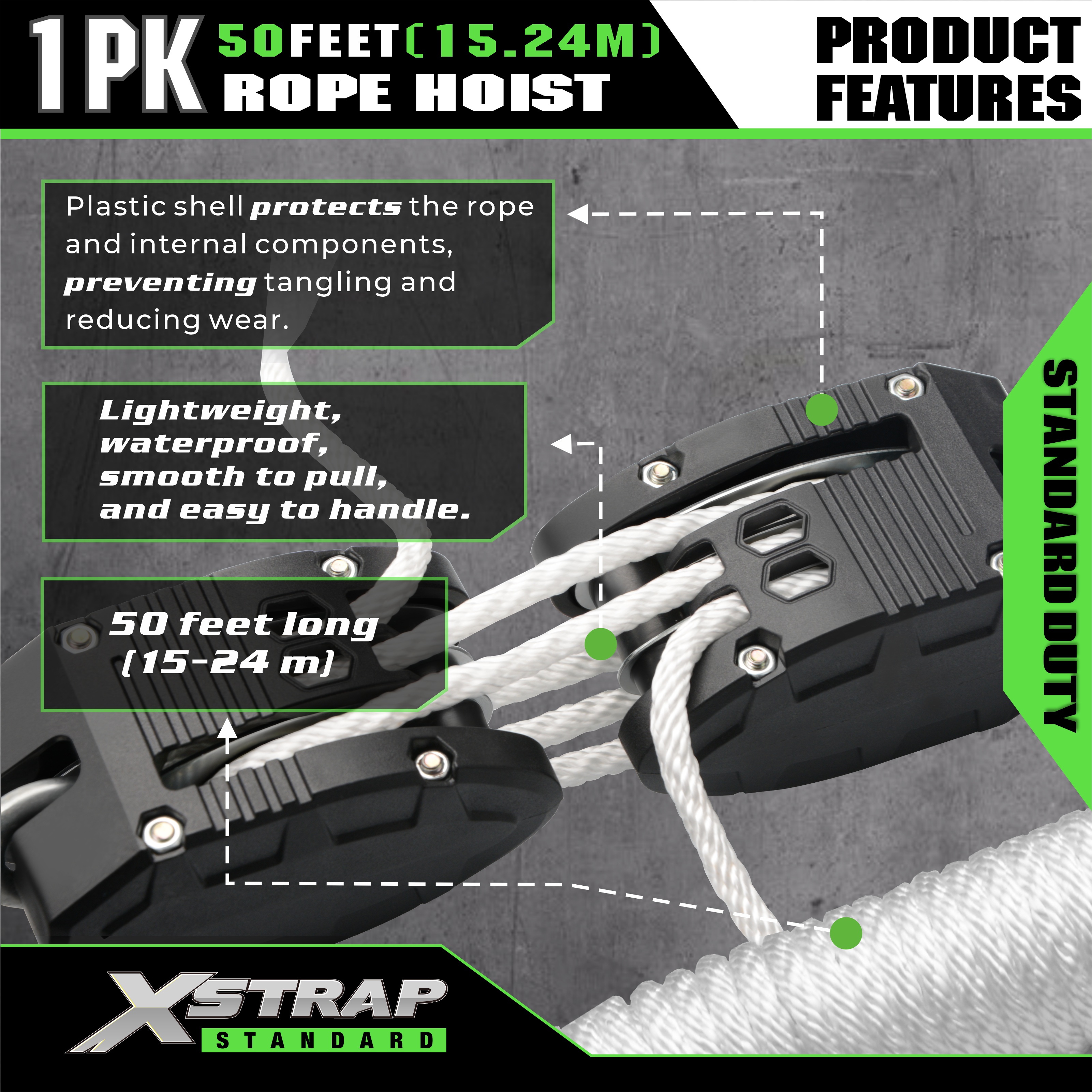 نظام بكرة رافعة بالحبل الأبيض XSTRAP AHLT0003 بسعة 1000 رطل