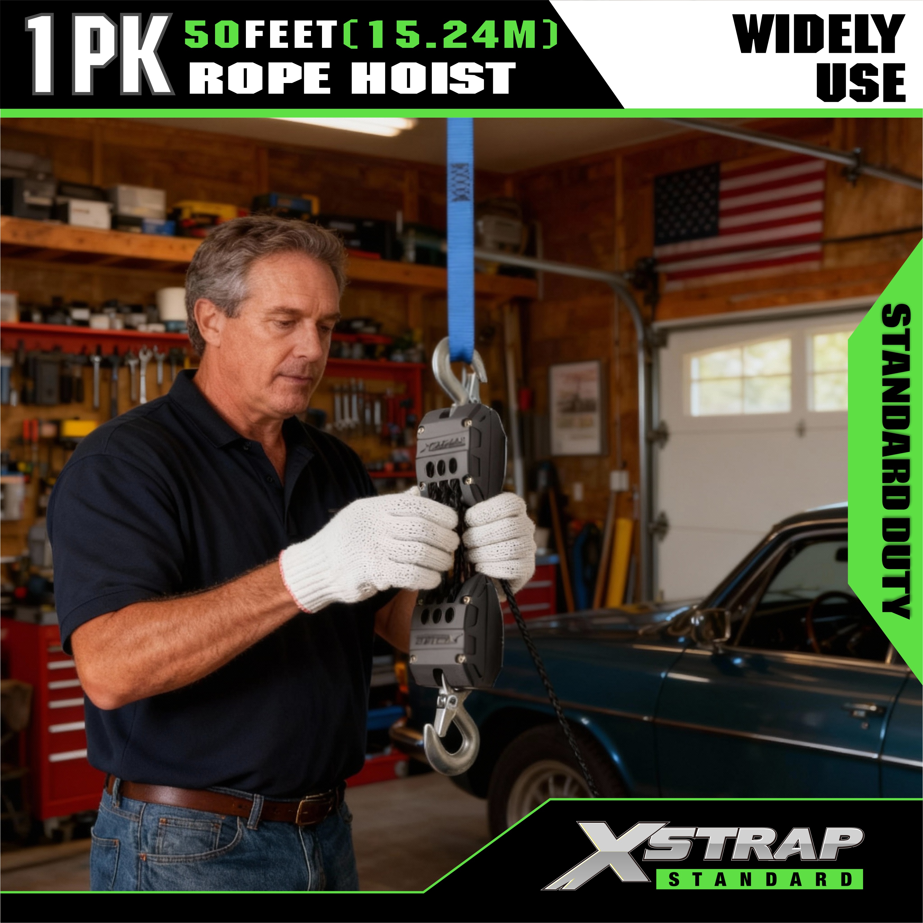 نظام بكرة رافعة بالحبل الأبيض XSTRAP AHLT0003 بسعة 1000 رطل