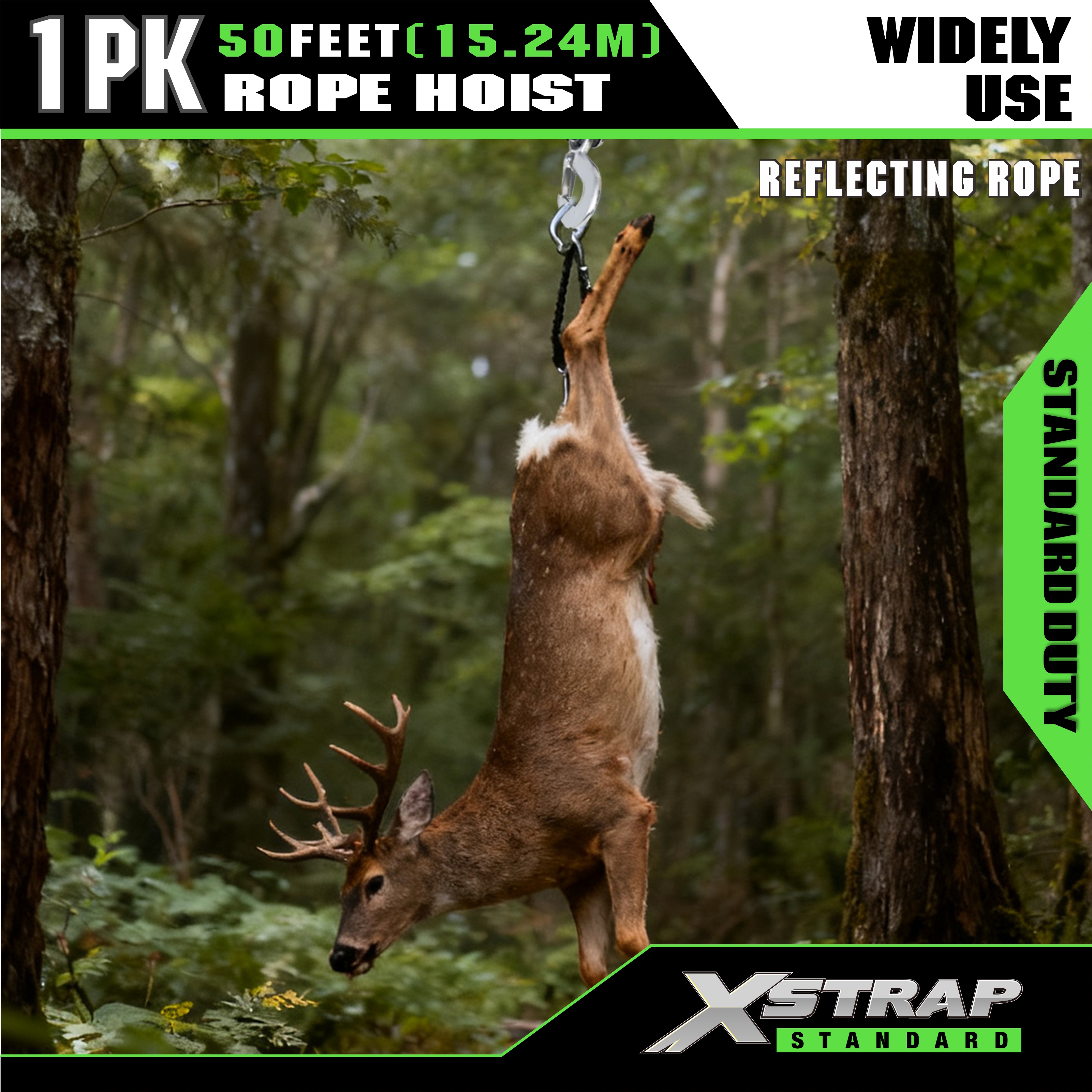 XSTRAP AHLT0003-نظام بكرة رافعة حبل أسود عاكس 1000LB