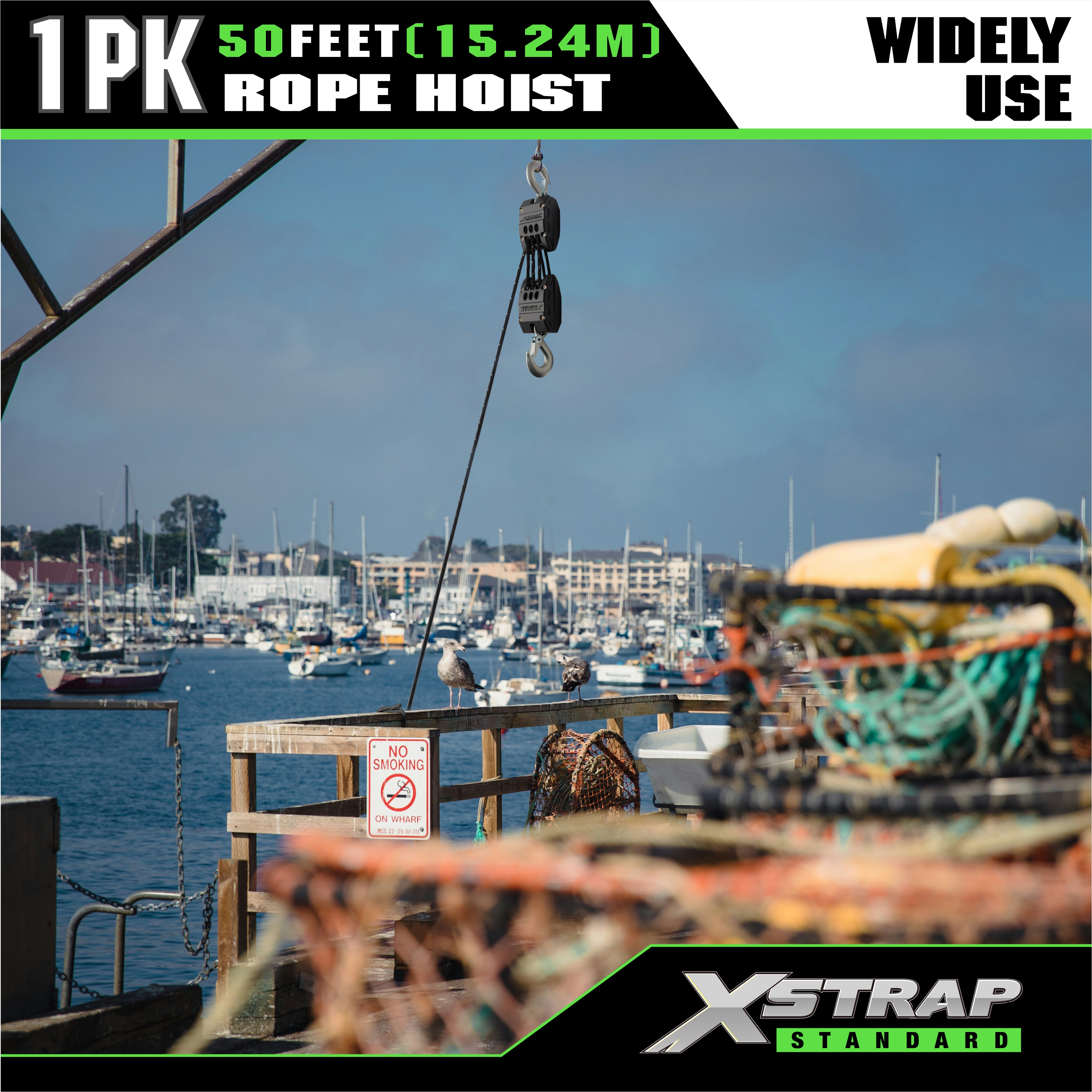 XSTRAP AHLT0003 نظام بكرة رافعة الحبل الأسود 1000 رطل