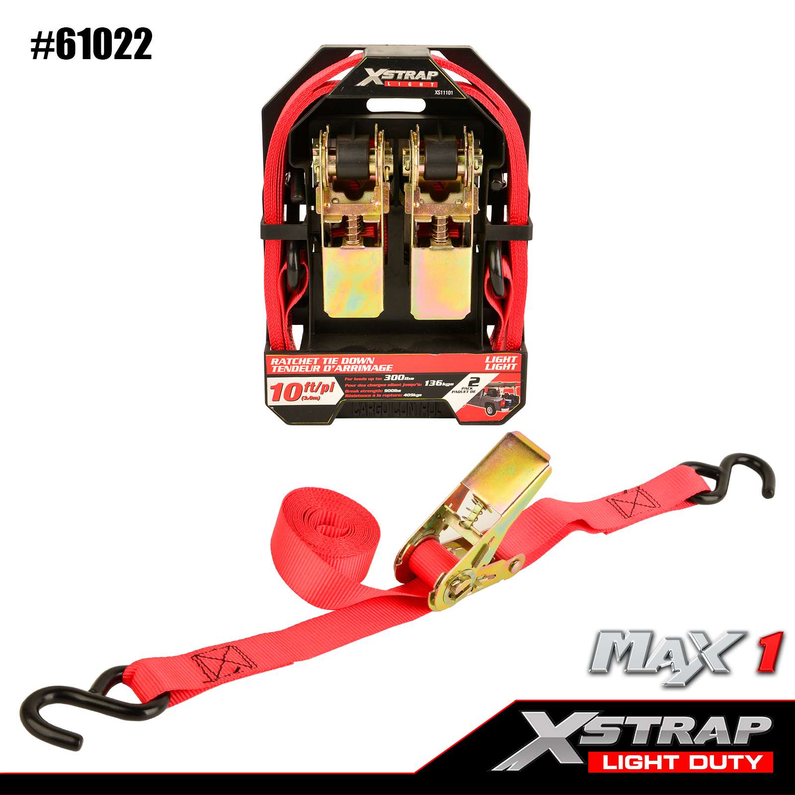 Xstrap 61022 1 بوصة × 10 أقدام 2 قطعة من أشرطة ربط السقاطة 300 رطل SWL