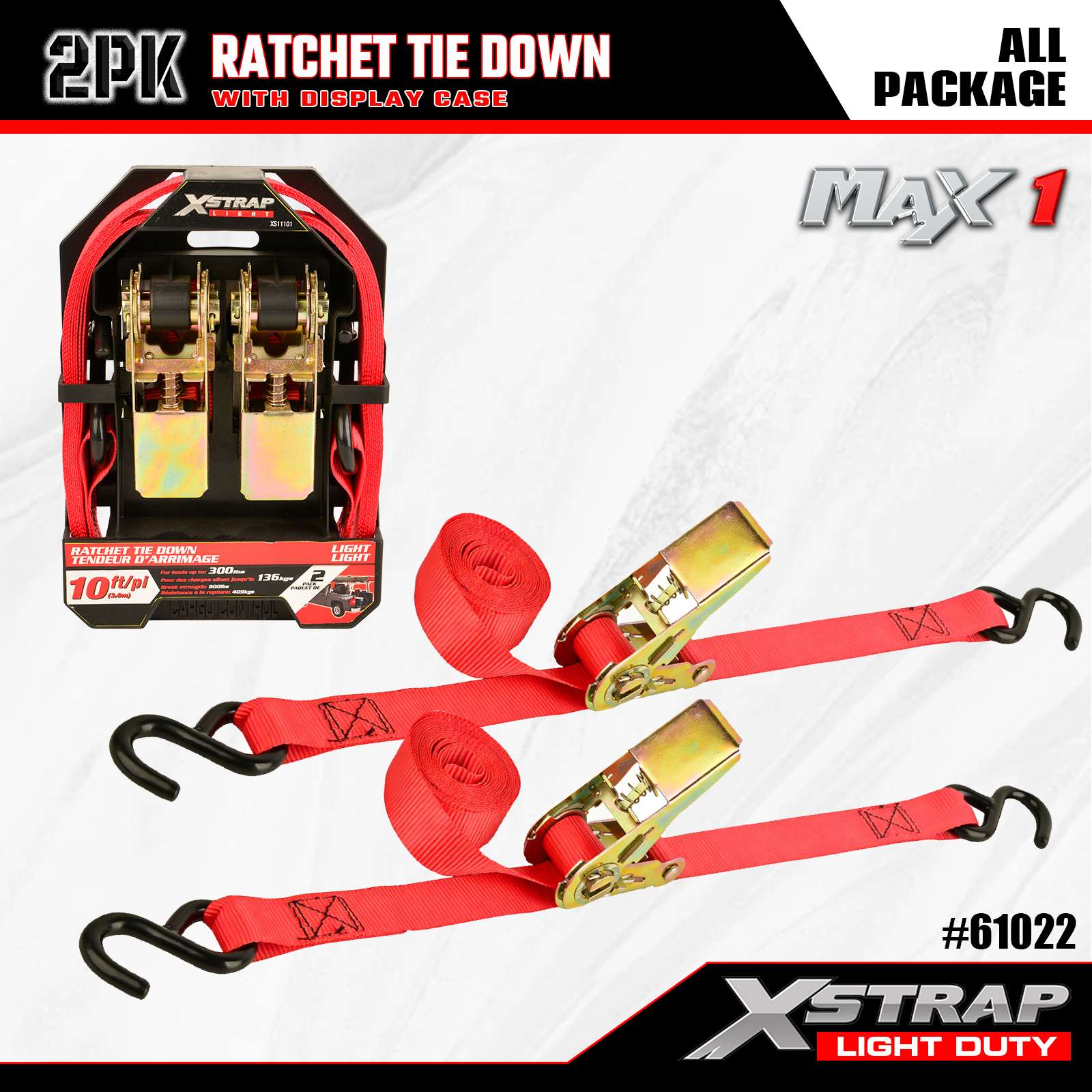 Xstrap 61022 1 بوصة × 10 أقدام 2 قطعة من أشرطة ربط السقاطة 300 رطل SWL