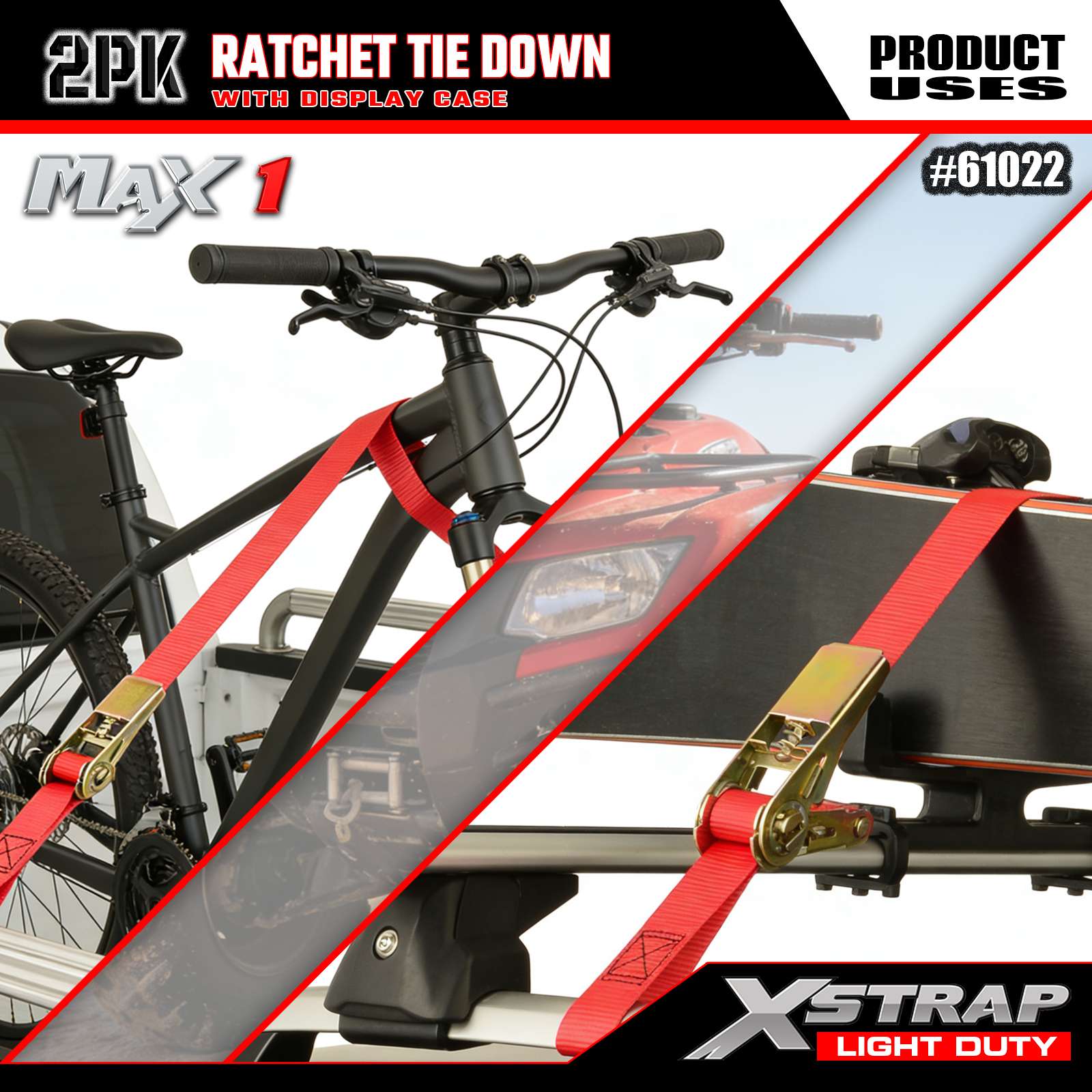 Xstrap 61022 1 بوصة × 10 أقدام 2 قطعة من أشرطة ربط السقاطة 300 رطل SWL