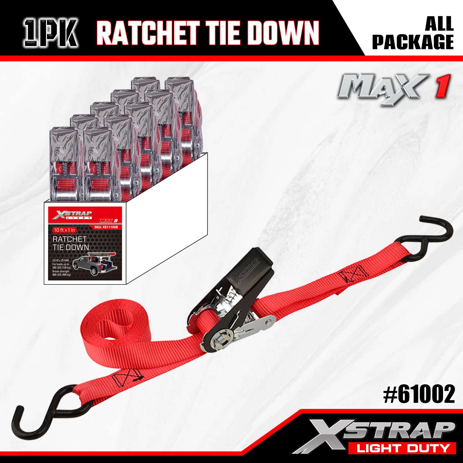 Xstrap 61002 1 بوصة × 10 أقدام 1 قطعة من أشرطة ربط السقاطة 300 رطل SWL