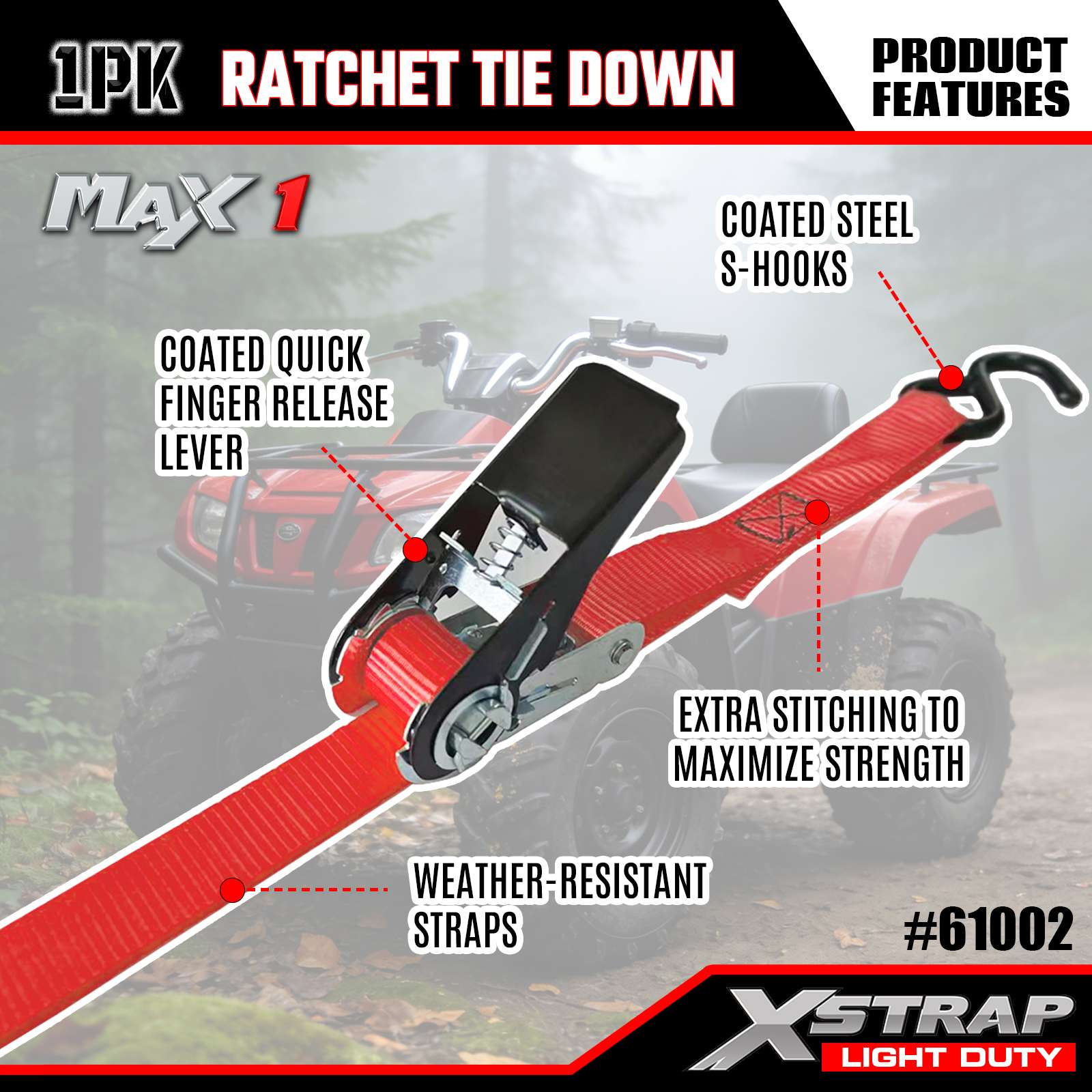 Xstrap 61002 1 بوصة × 10 أقدام 1 قطعة من أشرطة ربط السقاطة 300 رطل SWL