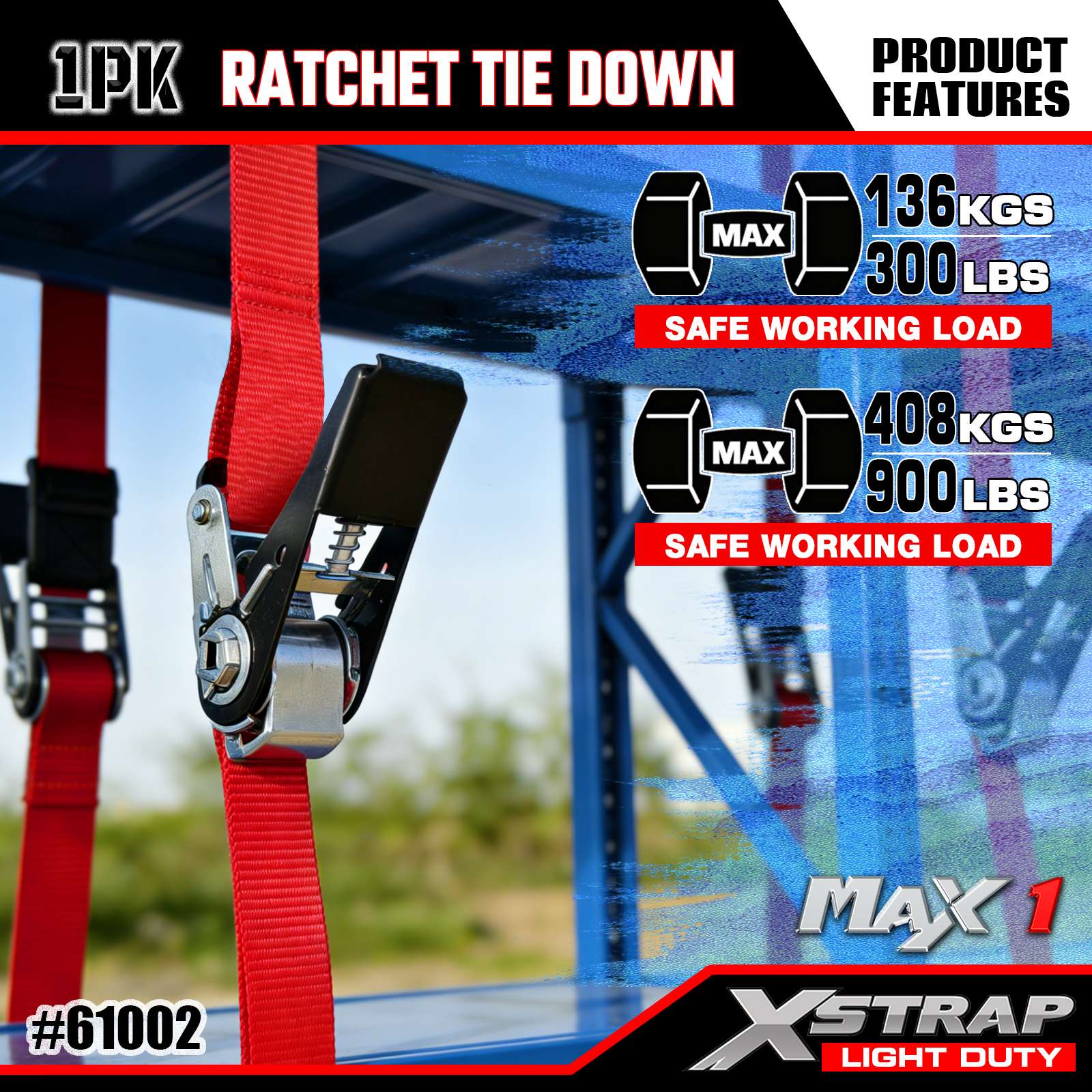 Xstrap 61002 1 بوصة × 10 أقدام 1 قطعة من أشرطة ربط السقاطة 300 رطل SWL