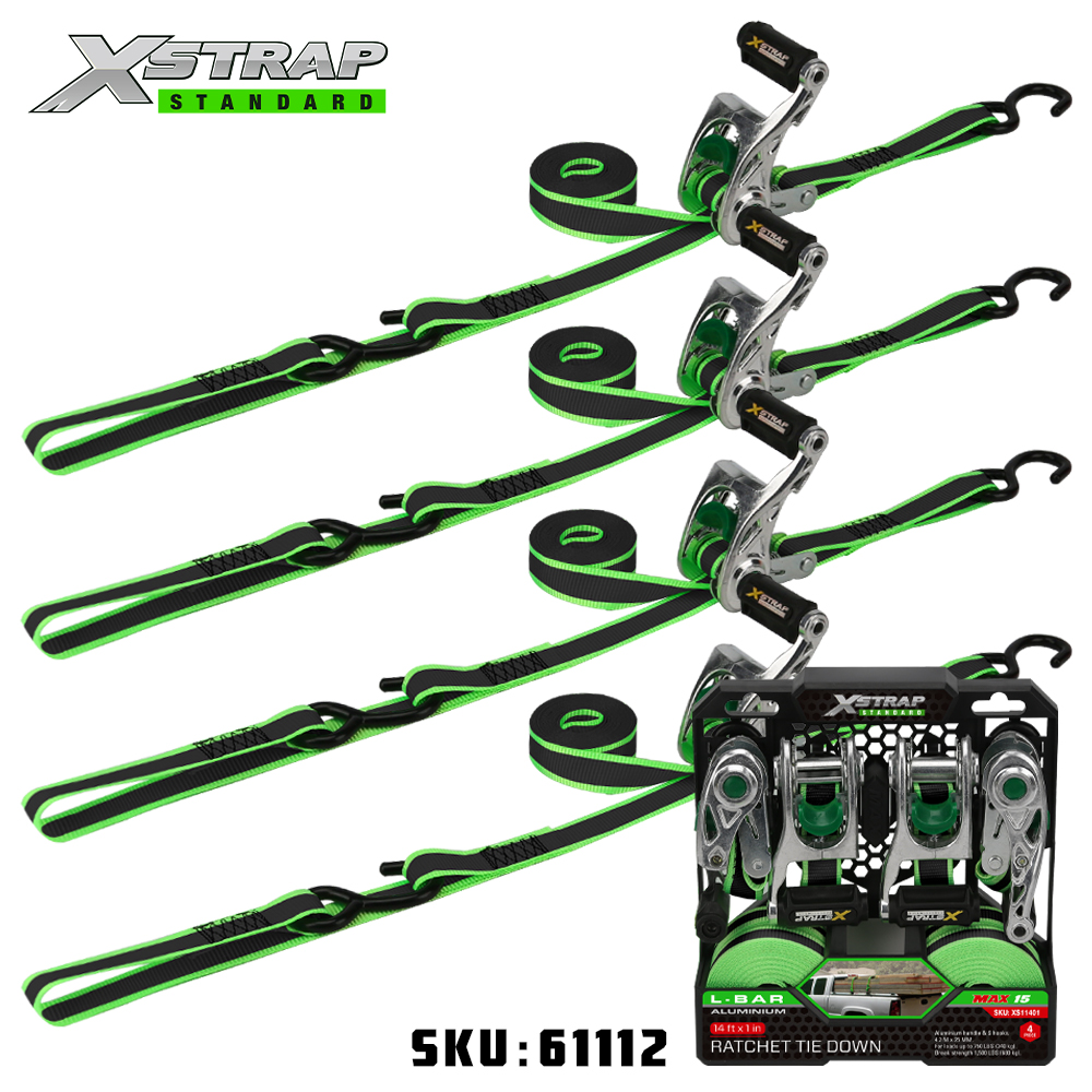 Xstrap 61112 1 بوصة × 14 بوصة 4 قطع من أشرطة ربط السقاطة 500 رطل SWL مع حلقة ناعمة