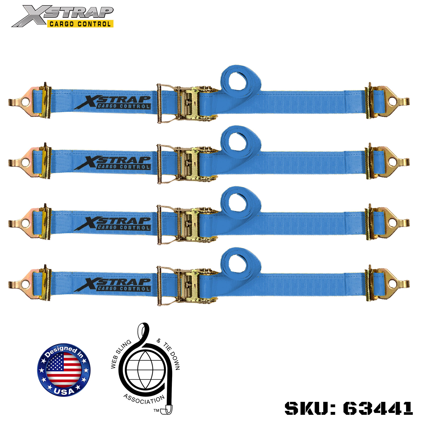 Xstrap 63441 2 بوصة × 12 بوصة 4PK أشرطة سقاطة مع تركيبات زنبركية وخطافات F 733 رطل SWL