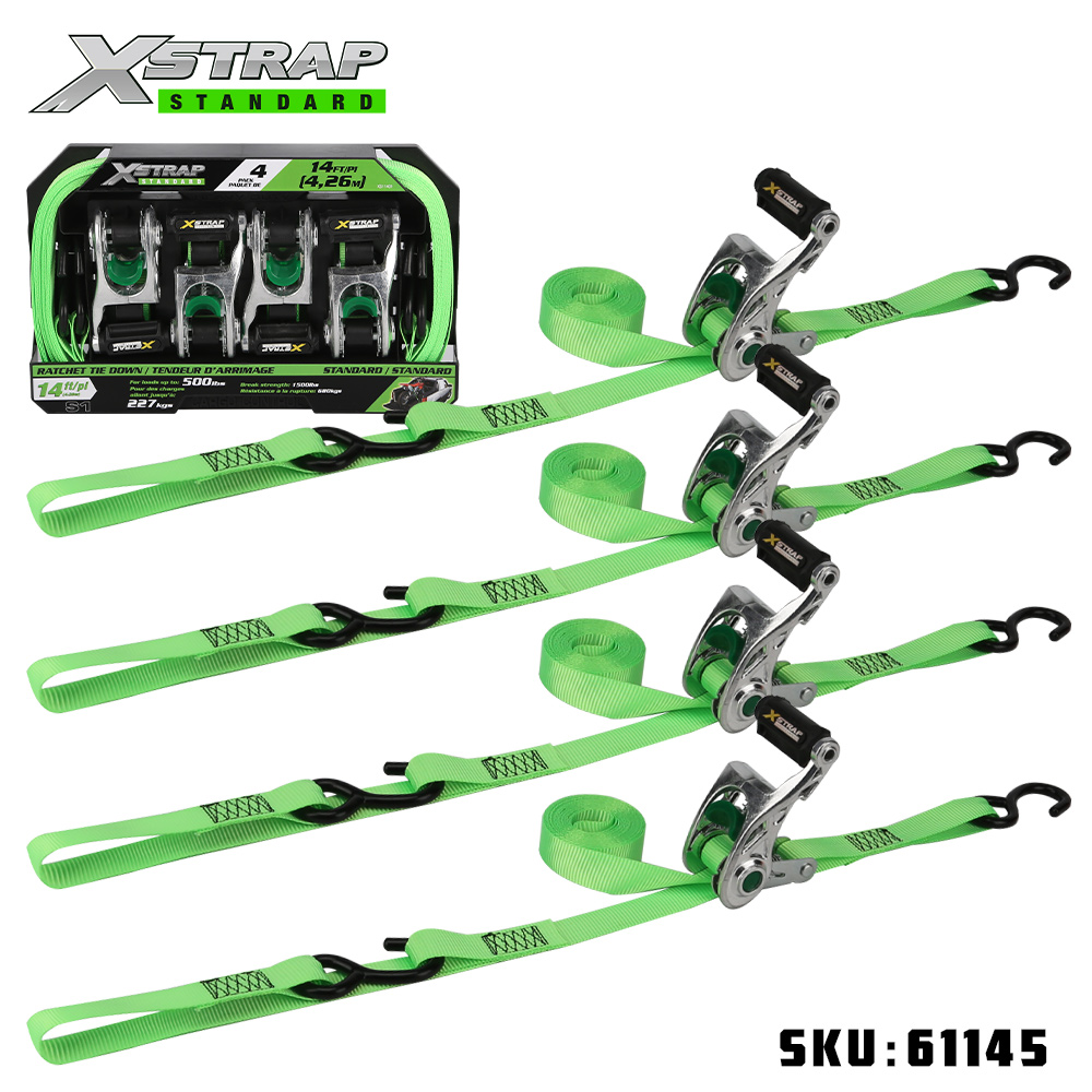 Xstrap 61145 1 بوصة × 14 بوصة 4 قطع من الألومنيوم بسقاطة مع حلقة ناعمة 500 رطل SWL