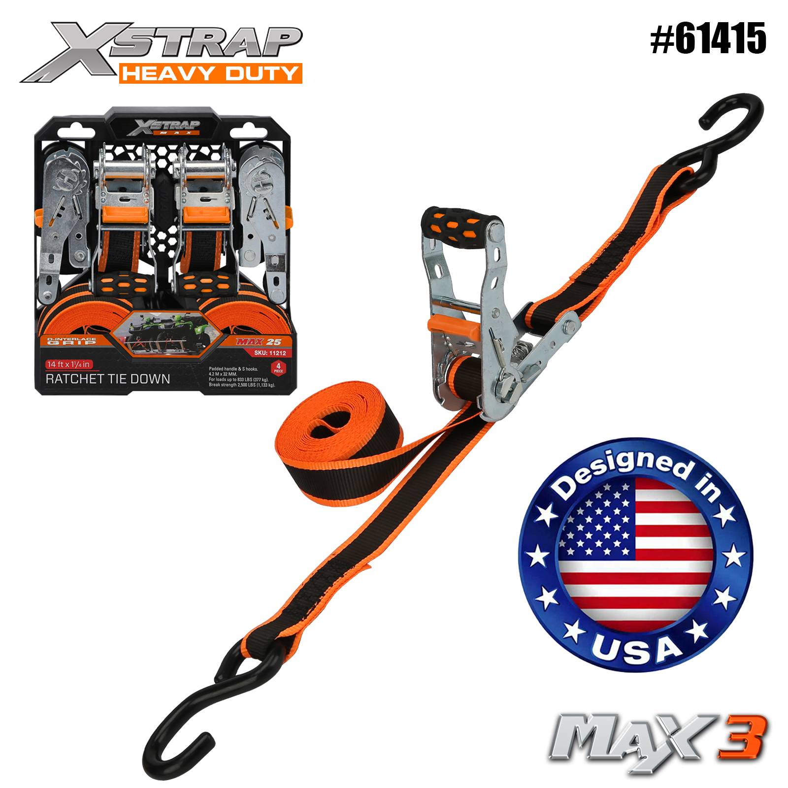 Xstrap 61415 1-1/4 بوصة × 14 بوصة 4 قطع بسقاطة ربط لأسفل 1000 رطل SWL