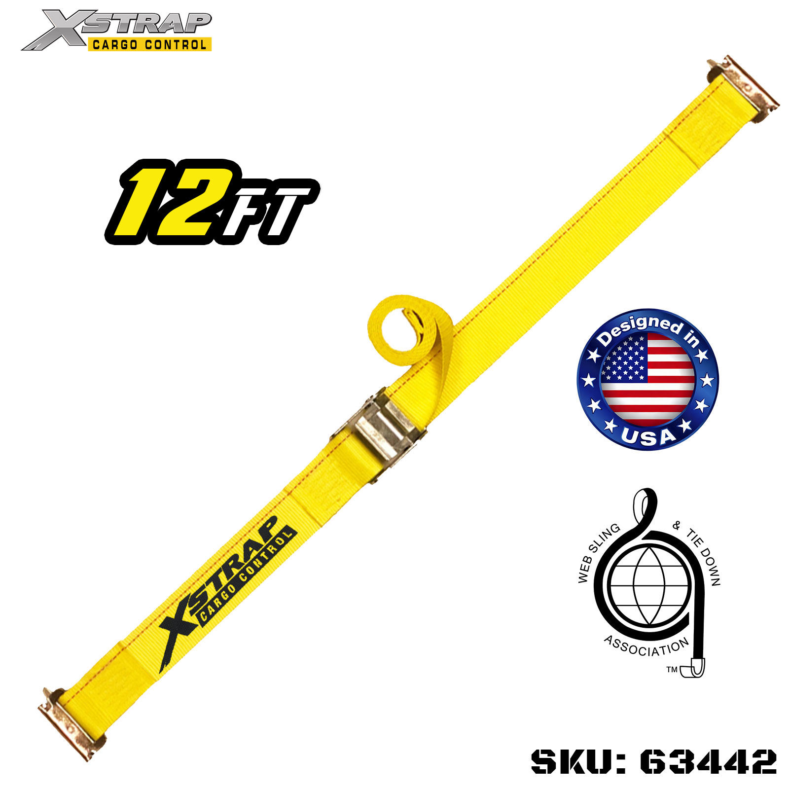 Xstrap 63442 2 بوصة × 12 بوصة 1PK أشرطة مشبك كام مع تركيبات زنبركية 1000 رطل SWL