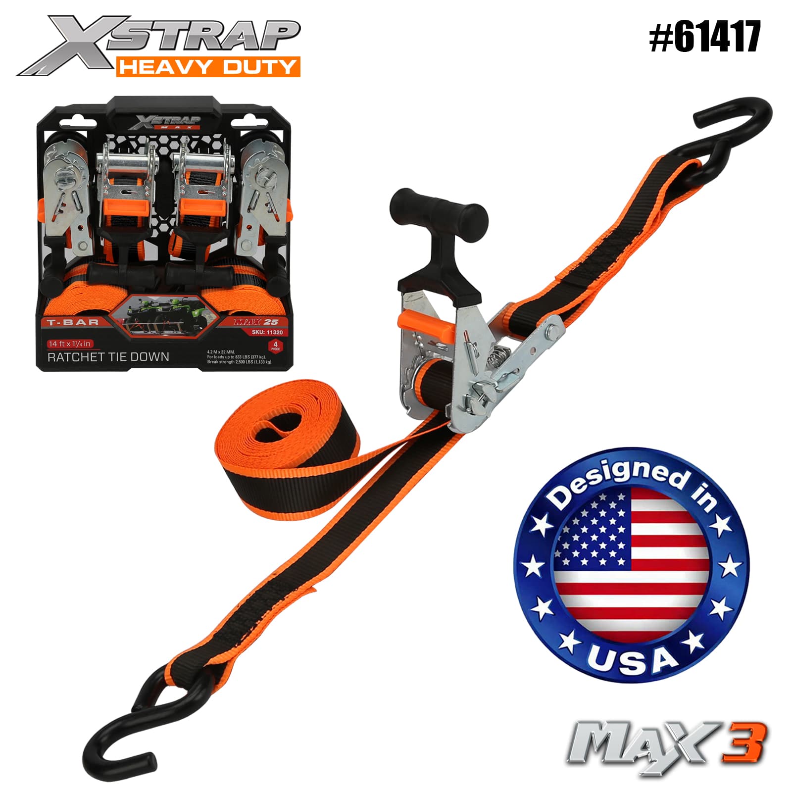 Xstrap 61417 1-1/4 بوصة × 14 بوصة 4PK T-Bar سقاطة ربط لأسفل 1000 رطل SWL