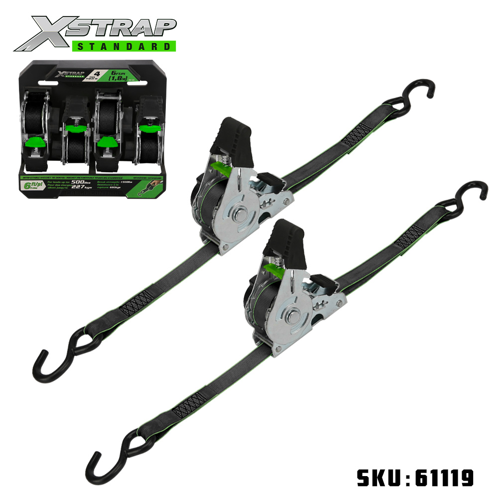 Xstrap 61119 1 بوصة × 10 بوصة 2PK ربط بسقاطة قابلة للسحب مع خطافات S 500 رطل SWL