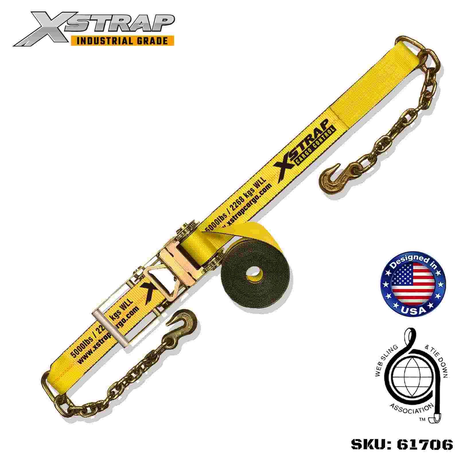 Xstrap 61706 حزام بإبزيم بسقاطة 3 بوصة × 30 قدم مع مرساة سلسلة بقوة كسر 15000 رطل (عبوة واحدة)