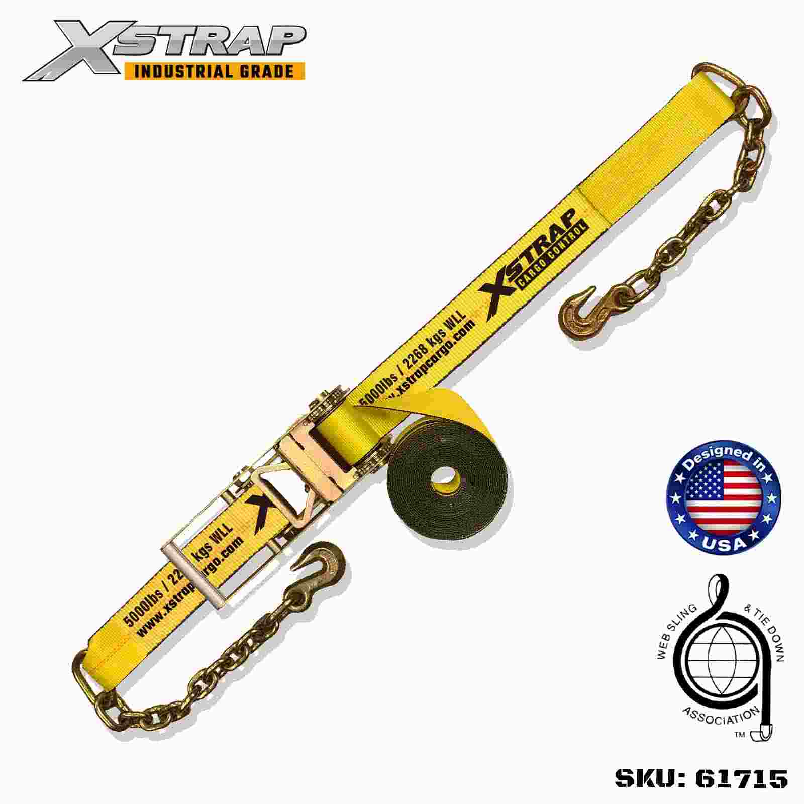 أشرطة Xstrap 61715 مقاس 3 بوصات 27 قدمًا بإبزيم بسقاطة مع مرساة سلسلة تكسر قوة 15000 رطل (عبوة واحدة)