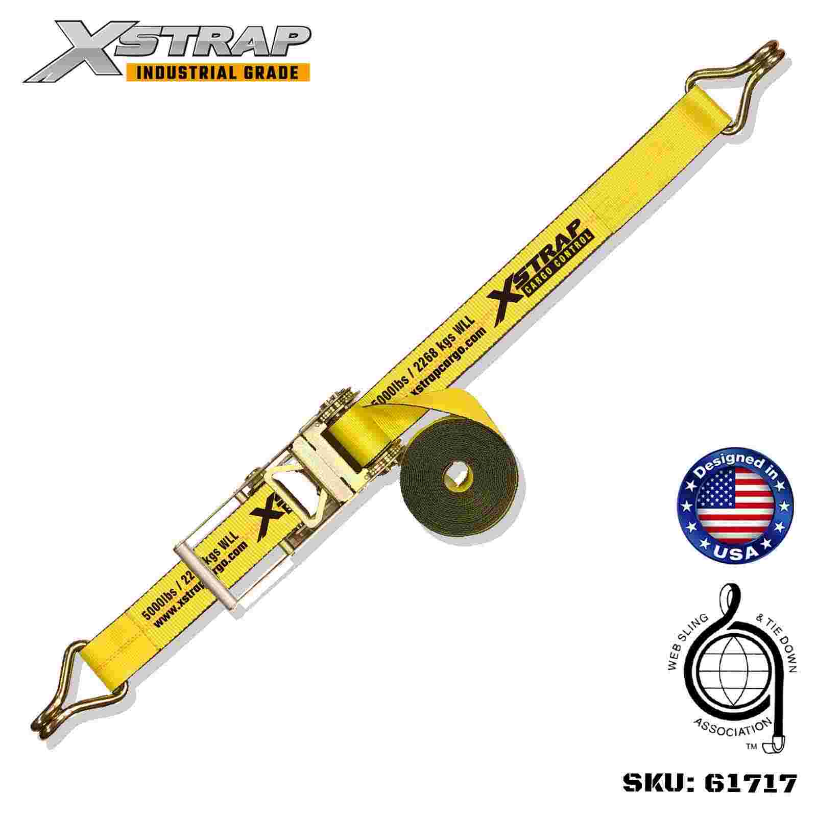 Xstrap 61717 حزام بإبزيم بسقاطة 3 بوصة × 30 قدم مع خطافات سلكية بقوة كسر 15000 رطل (عبوة واحدة)