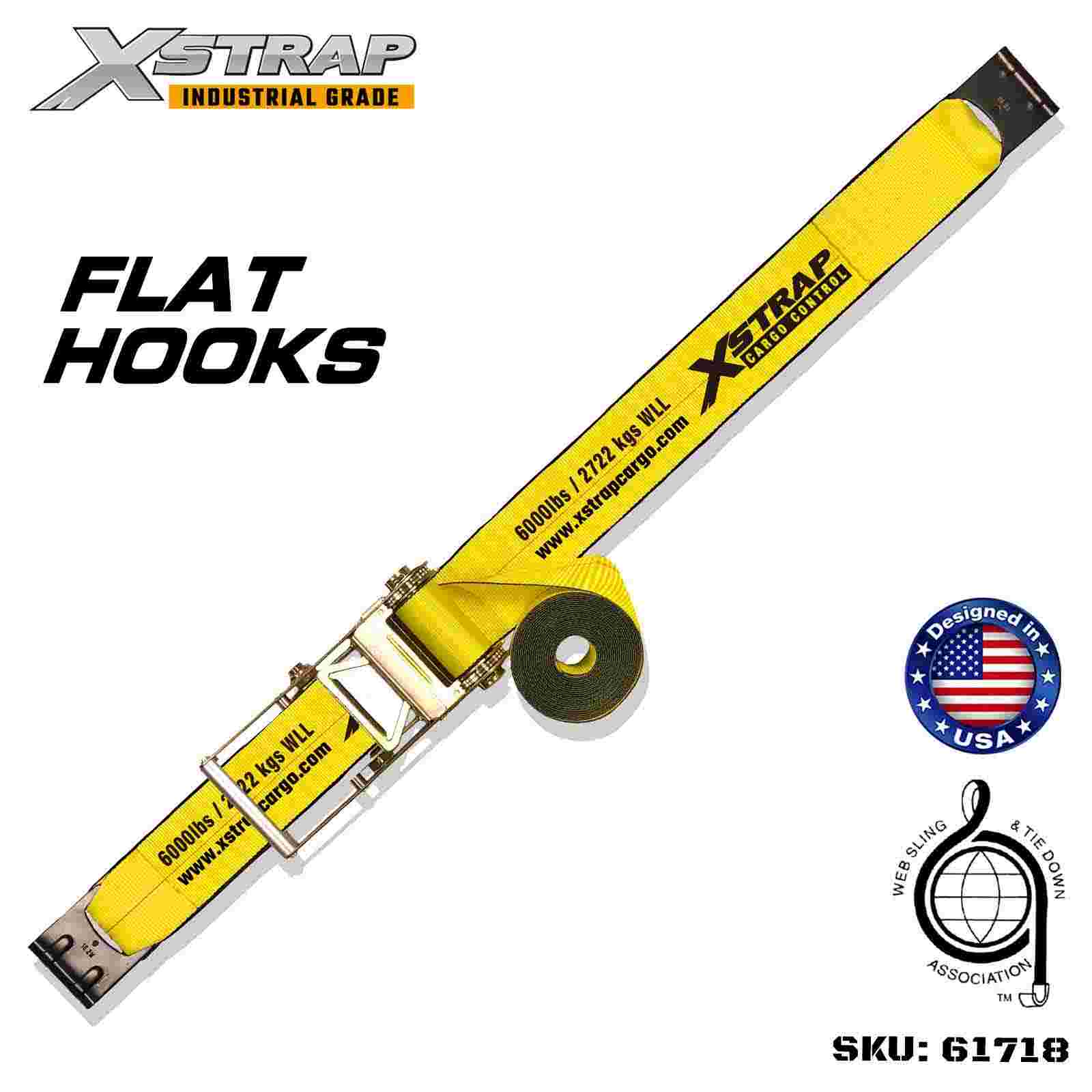 حزام Xstrap 61718 مقاس 4 بوصات × 27 قدمًا بإبزيم بسقاطة مع خطافات مسطحة بقوة كسر 18000 رطل (عبوة واحدة)