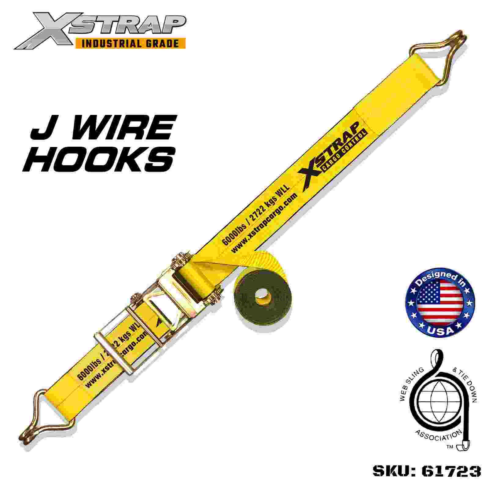 Xstrap 61723 حزام بإبزيم بسقاطة 4 بوصة × 30 قدم مع خطافات سلكية بقوة كسر 18000 رطل (عبوة واحدة)