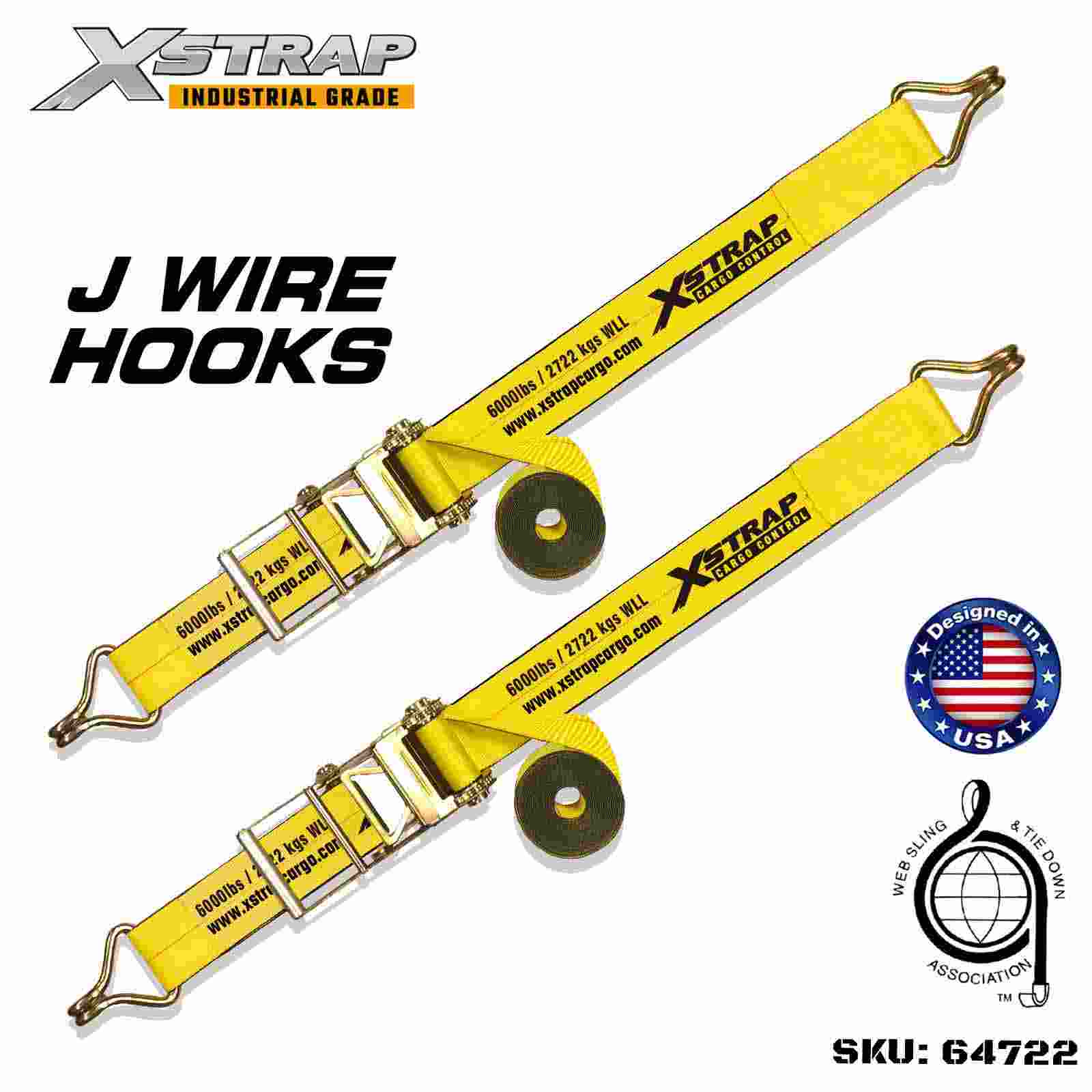 Xstrap 64722 4 بوصات × 27 قدمًا أشرطة بإبزيم بسقاطة مع خطافات سلكية بقوة كسر 18000 رطل (عبوتان)