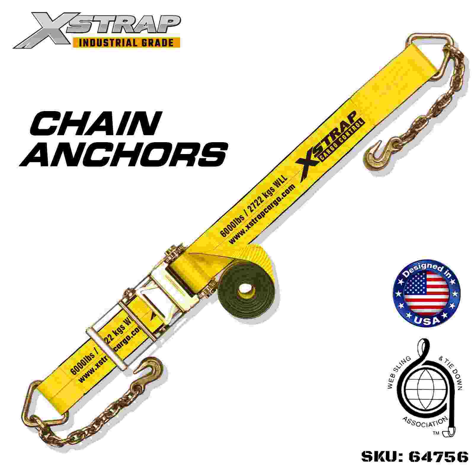 Xstrap 64756 حزام بإبزيم بسقاطة 4 بوصة × 50 قدم مع مرساة سلسلة بقوة كسر 18000 رطل (عبوة واحدة)