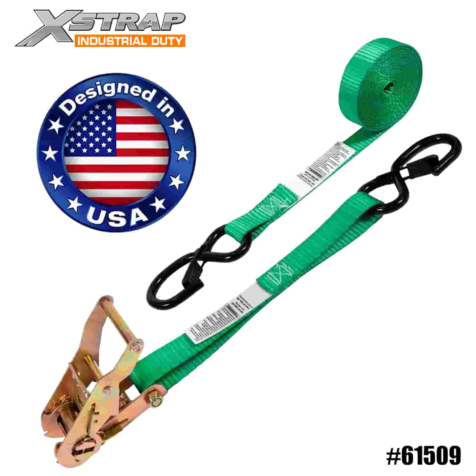Xstrap 61509 1 بوصة × 15 بوصة 4PK حزام سقاطة مع خطافات أمان S 400 رطل SWL