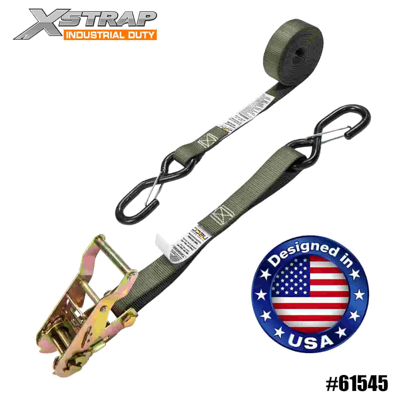 حزام سقاطة Xstrap 61545 4PK مقاس 1 × 8 بوصات مع خطافات أمان S مطلية بالفينيل بوزن 833 رطل SWL