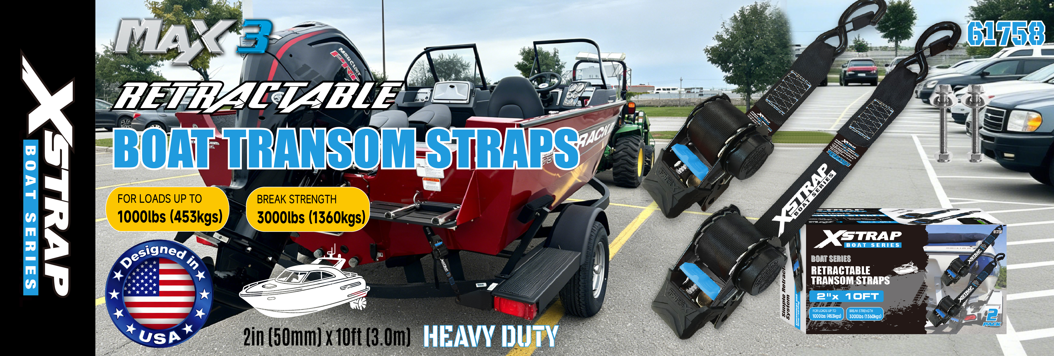 Xstrap 61758 أشرطة رافدة قابلة للسحب مع خطافات أمان 1000 رطل SWL