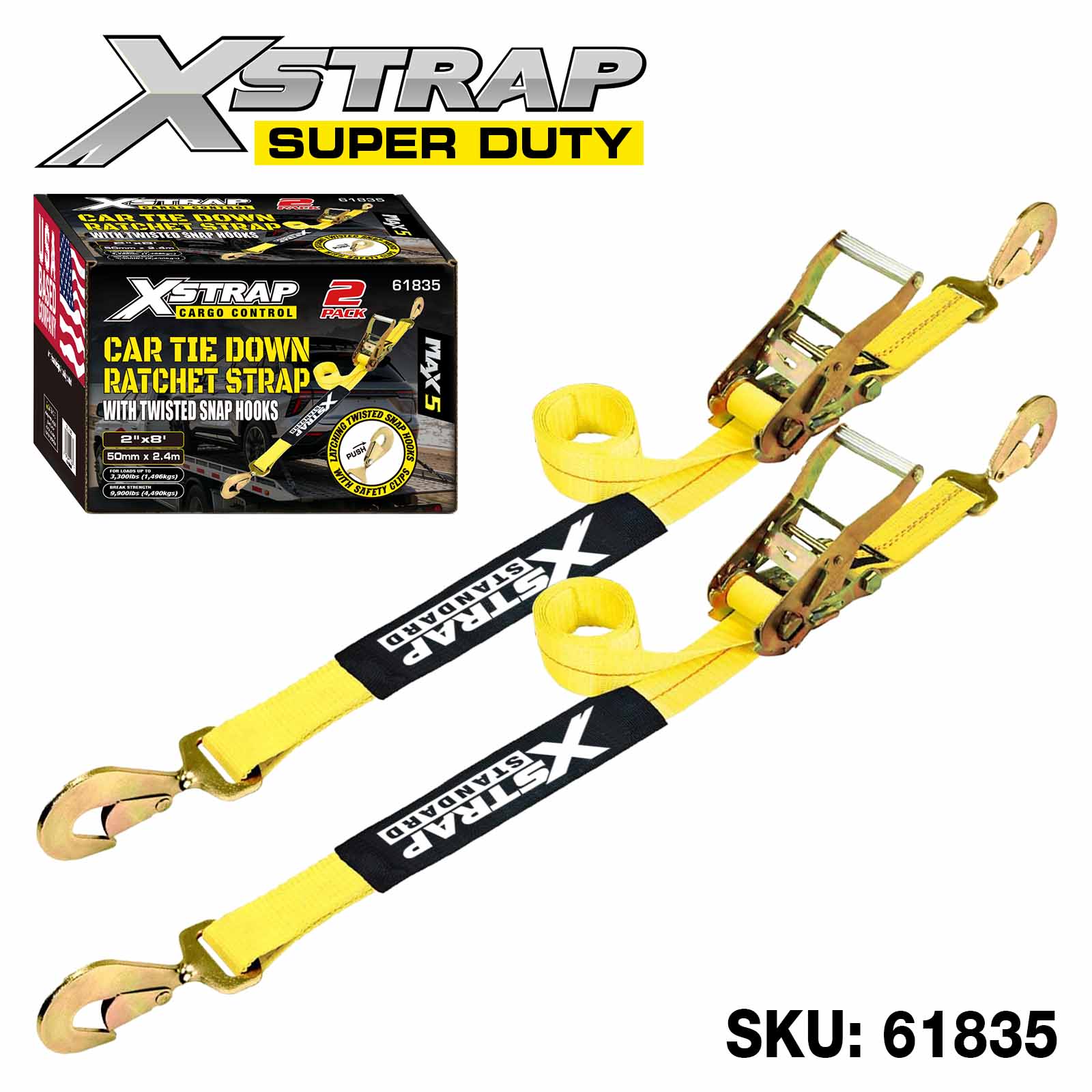Xstrap 61835 2 بوصة × 8 بوصة 2 قطعة من أشرطة ربط السيارة 3,300 رطل SWL