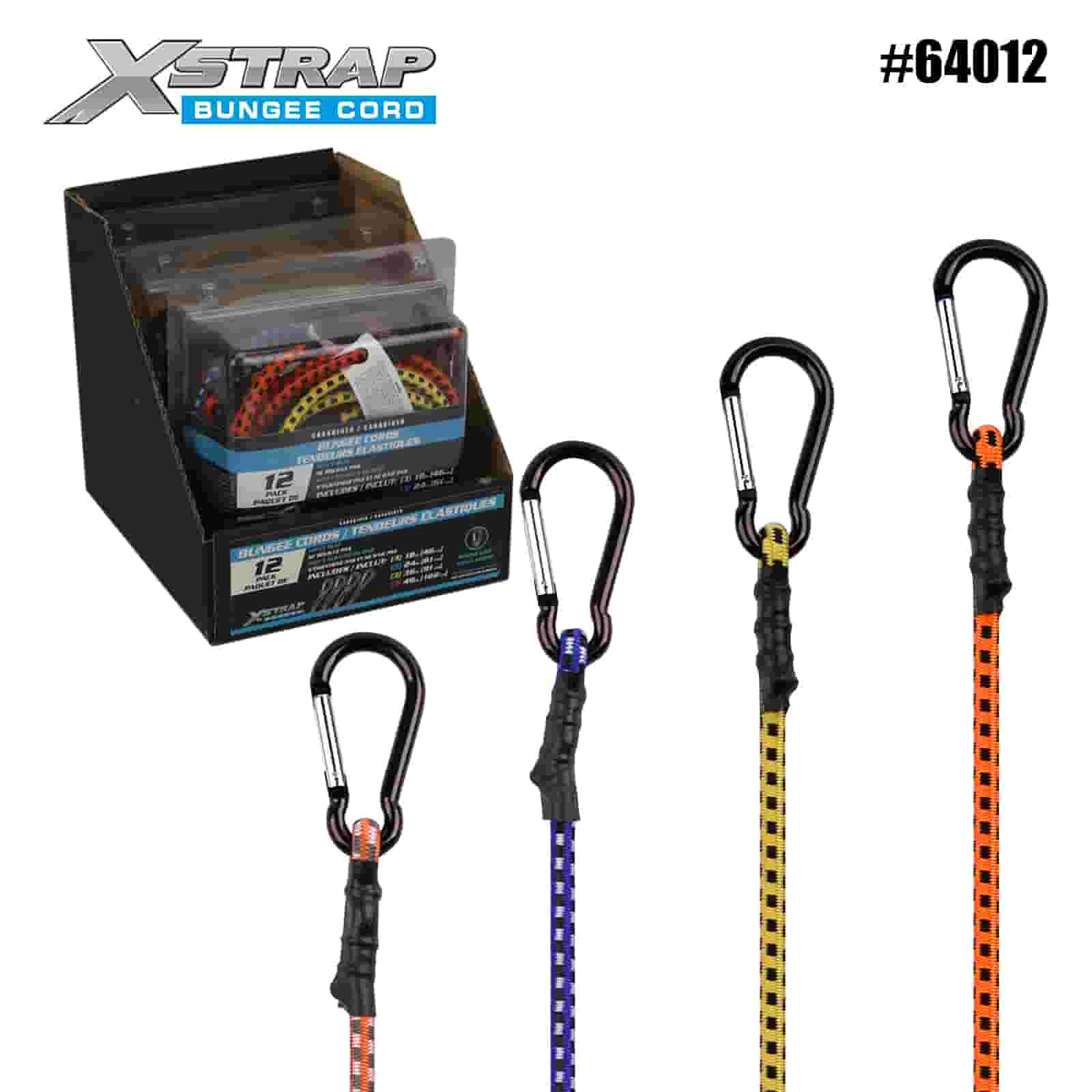 Xstrap 64012 12PK أقفال بوابة زنبركية آمنة بحبال بنجي 8 مم × 18 بوصة/24 بوصة /36 بوصة/ 48 بوصة 88-110 رطل SWL
